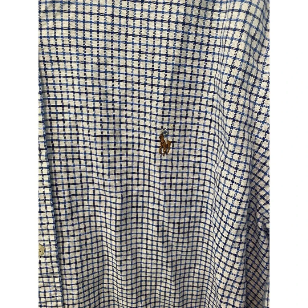 Polo Ralph Lauren Shirt Mens 2XL XXL Blue Oxford Long Sleeve Plaid Check Pony